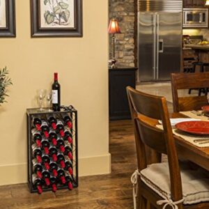 Mango Steam 23 Bottle Black Wine Rack with Glass Top Shelf, Free Standing for Home, Kitchen and Bar