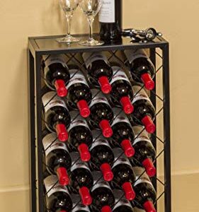 Mango Steam 23 Bottle Black Wine Rack with Glass Top Shelf, Free Standing for Home, Kitchen and Bar