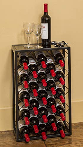 Mango Steam 23 Bottle Black Wine Rack with Glass Top Shelf, Free Standing for Home, Kitchen and Bar