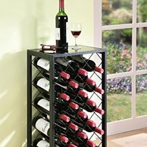 Mango Steam 23 Bottle Black Wine Rack with Glass Top Shelf, Free Standing for Home, Kitchen and Bar