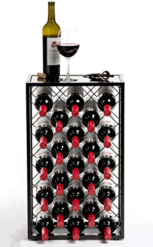 Mango Steam 23 Bottle Black Wine Rack with Glass Top Shelf, Free Standing for Home, Kitchen and Bar