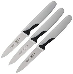 mercer culinary m19903 millennia black handle, 3-inch slim serrated paring knives (3-pack), paring knife