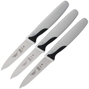 Mercer Culinary M19903 Millennia Black Handle, 3-Inch Slim Serrated Paring Knives (3-Pack), Paring Knife