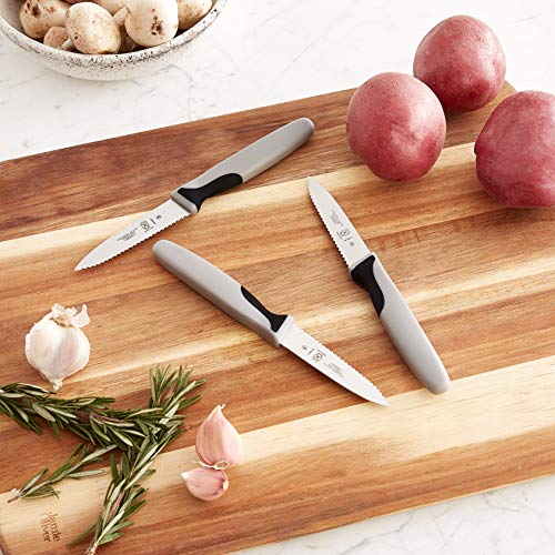 Mercer Culinary M19903 Millennia Black Handle, 3-Inch Slim Serrated Paring Knives (3-Pack), Paring Knife