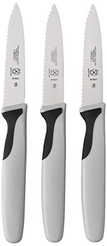 Mercer Culinary M19903 Millennia Black Handle, 3-Inch Slim Serrated Paring Knives (3-Pack), Paring Knife