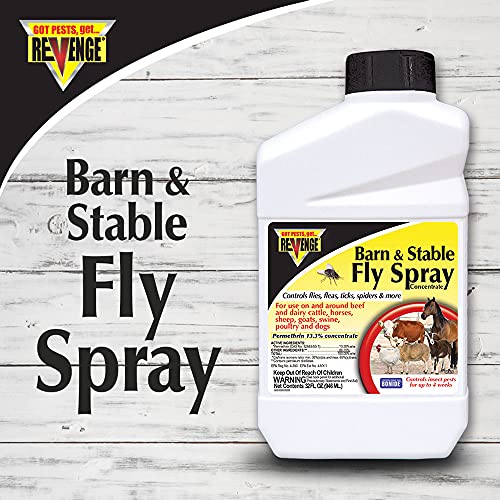 Revenge Barn & Stable Fly Spray, 32 oz Concentrate Long Lasting Insecticide for Flea and Tick Control Indoors and Outdoors