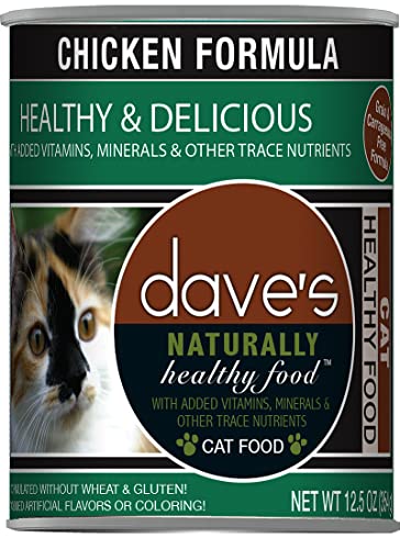 Dave's Pet Food Grain Free Wet Cat Food (Chicken), Made in USA Naturally Healthy Canned Cat Food, Added Vitamins & Minerals, Wheat & Gluten-Free, 12.5 oz (Case of 12)