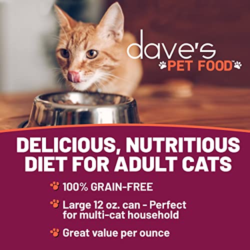 Dave's Pet Food Grain Free Wet Cat Food (Chicken), Made in USA Naturally Healthy Canned Cat Food, Added Vitamins & Minerals, Wheat & Gluten-Free, 12.5 oz (Case of 12)