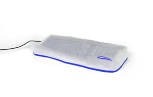 computer dust solutions keyboard dust cover, covers standard size pc keyboards, silky smooth antistatic vinyl, translucent coconut cream color with blue trim, larger, (18w x2h x7d)