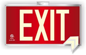 photoluminescent exit sign red - framed flag/ceiling mount (removable arrows) code approved ul 924 / ibc/nfpa/part number frul-br-050-r