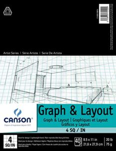 canson artist series graph and layout paper, 4 by 4 blue grid, foldover pad, 8.5x11 inches, 40 sheets (20lb/75g) - artist paper for adults and students - colored pencil, marker, ink, pen