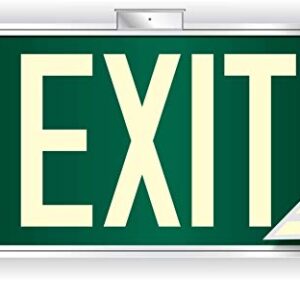 Photoluminescent Exit Sign Green Framed Flag/Ceiling Mount (Removable Arrows) Code Approved UL 924- IBC-NFPA