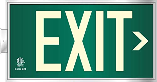 Photoluminescent Exit Sign Green Framed Flag/Ceiling Mount (Removable Arrows) Code Approved UL 924- IBC-NFPA