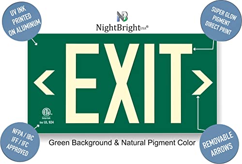 Photoluminescent Exit Sign Green Framed Flag/Ceiling Mount (Removable Arrows) Code Approved UL 924- IBC-NFPA