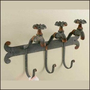 ctw water faucet wall mounted 3 hook rack for coats towels garden gloves hats cast iron metal rustic industrial farmhouse decor gray and brown