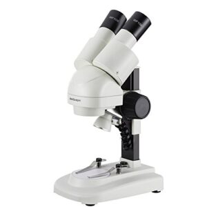 AmScope SE120 Portable Binocular Stereo Microscope, WF10x Eyepieces, 20X Magnification, 2X Objective, LED Lighting, Reversible Black/White Stage Plate, Track-Controlled Table Stand, Battery Powered