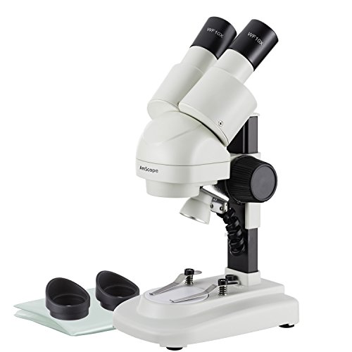 AmScope SE120 Portable Binocular Stereo Microscope, WF10x Eyepieces, 20X Magnification, 2X Objective, LED Lighting, Reversible Black/White Stage Plate, Track-Controlled Table Stand, Battery Powered