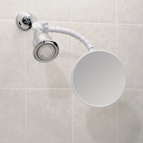 iDesign - 20301 Fog-Free Small Shower Shaving Mirror with Flexible Arm, Fogless Mirror for Bathroom, Vanity, Bathtub, Wall, 14" x 4.5" x 5.82", White