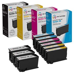 ld compatible ink cartridge replacement for dell series 33 & 34 extra high yield (3 black, 2 cyan, 2 magenta, 2 yellow, 9-pack)