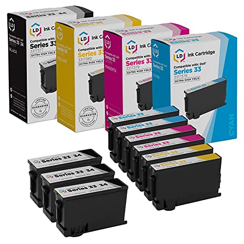 LD Compatible Ink Cartridge Replacement for Dell Series 33 & 34 Extra High Yield (3 Black, 2 Cyan, 2 Magenta, 2 Yellow, 9-Pack)