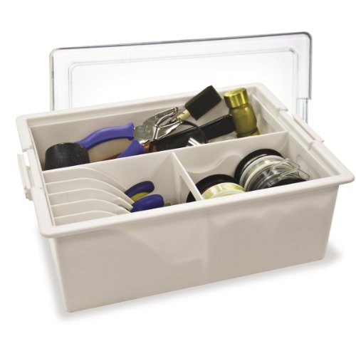 Elizabeth Ward Bead Storage Solutions Tool and Spool Bin with Lid (1pc) – Customize with Removable Caddies and Bins – Holds Large Tools and Supplies, Pliers and Spools – Stackable, 13.75”x10.5”x5”