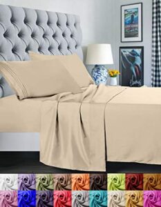 elegant comfort ® 1500 thread count egyptian quality super soft wrinkle free & wrinkle resistant 4 pc sheet set, deep pocket up to 18" - all size and colors, queen beige