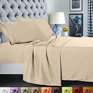 Elegant Comfort ® 1500 Thread Count Egyptian Quality Super Soft WRINKLE FREE & WRINKLE RESISTANT 4 pc Sheet Set, Deep Pocket Up to 18" - All Size and Colors, Queen Beige