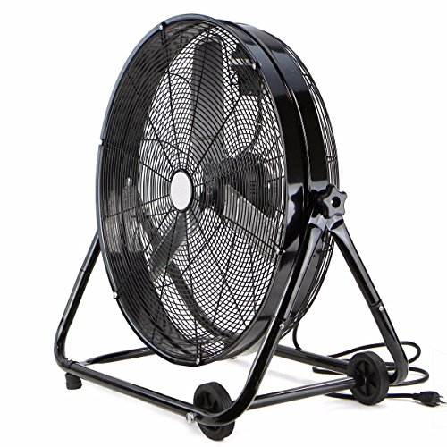 XtremepowerUS Industrial Fan 24" Inch High Velocity Floor Fan Rolling Drum Shop Fan Garage Adjustable Speed Air Flow Built-in Wheel