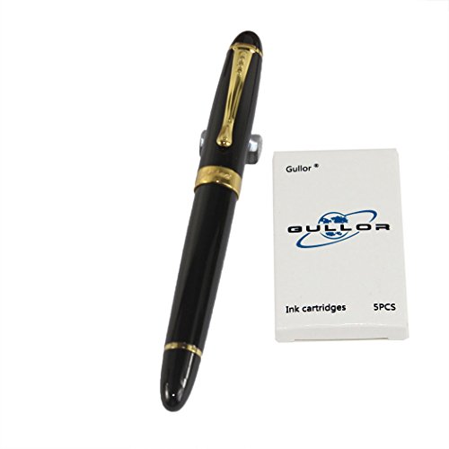 Gullor Jinhao 450 Normal nib Fountain Pen Black with 5 color Ink Cartridges
