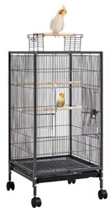 36.5-inch elegant sturdy wrought iron bird flight open play top cage with rolling casters for small-sized parrot parakeets cockatiels budgies parrotlets lovebirds canary