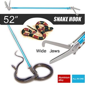 Fnova 52" Professional Snake Tongs, Most Advanced All-in-One Snake Catcher with Patented Built-in Spring Mechanism, No Extra Repair Kit Needed, Aluminum Alloy Body, Wide Jaw ，Blue