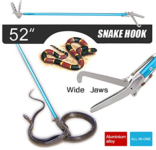 Fnova 52" Professional Snake Tongs, Most Advanced All-in-One Snake Catcher with Patented Built-in Spring Mechanism, No Extra Repair Kit Needed, Aluminum Alloy Body, Wide Jaw ，Blue