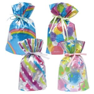 gift mate 21012-4 4-piece drawstring gift bags, large, celebration assortment