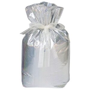 gift mate 21085-6 6-piece drawstring gift bags, medium, diamond silver