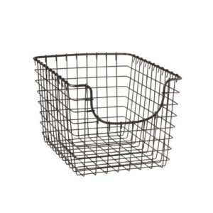 spectrum diversified scoop wire basket, vintage-inspired steel storage solution for kitchen, pantry, closet, bathroom, craft room & garage, small, industrial gray