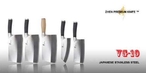 ZHEN Japanese VG-10 3-Layer Forged High Carbon Stainless Steel Light Slicer Chopping Chef Butcher Knife/Cleaver, 6.5-inch, TPR Handle -,Black