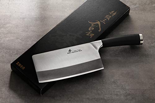 ZHEN Japanese VG-10 3-Layer Forged High Carbon Stainless Steel Light Slicer Chopping Chef Butcher Knife/Cleaver, 6.5-inch, TPR Handle -,Black