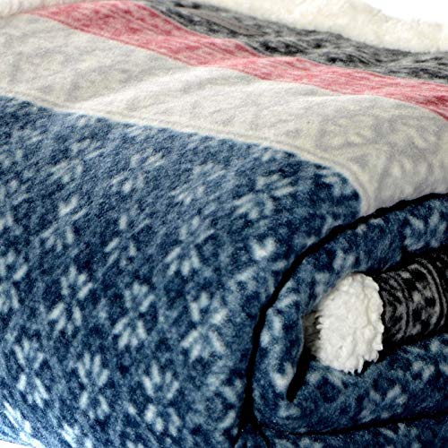 Eddie Bauer Brushed Throw Blanket Reversible Sherpa & Brushed Fleece, Lightweight Home Decor for Bed or Couch, Fair Isle Midnight