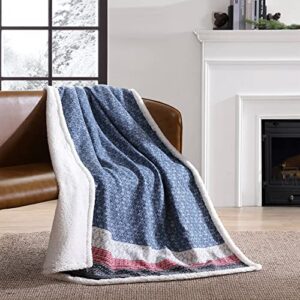 eddie bauer brushed throw blanket reversible sherpa & brushed fleece, lightweight home decor for bed or couch, fair isle midnight
