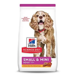 hill's science diet dry dog food, adult 11+ for senior dogs, small paws, chicken meal, barley & brown rice recipe, 4.5 lb. bag