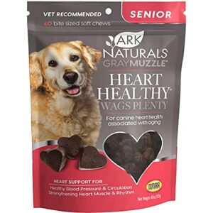 ark naturals gray muzzle heart healthy wags plenty dog chews, vet recommended for senior dogs to support heart muscle, blood pressure and circulation, natural ingredients, 60 count
