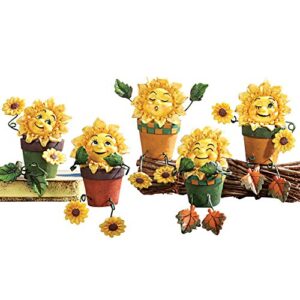 collections etc collectible sunflower shelf sitters - set of 5 yellow