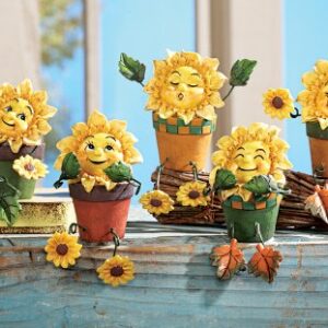 Collections Etc Collectible Sunflower Shelf Sitters - Set of 5 Yellow