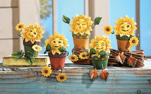 Collections Etc Collectible Sunflower Shelf Sitters - Set of 5 Yellow