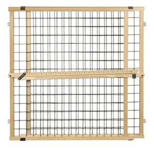 mypet north states 50" extra wide wire mesh petgate. hassle free install with no tools. pressure mount. fits 29.5"-50" wide (31" tall, sustainable hardwood)
