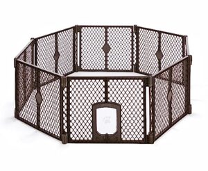north states mypet 34.4 sq. ft. petyard passage: made in usa, 8-panel pet enclosure with lockable pet door. freestanding. (26" tall, brown)
