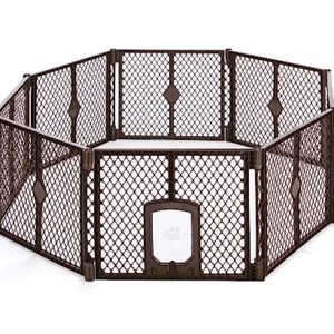 North States MyPet 34.4 Sq. Ft. Petyard Passage: Made in USA, 8-panel pet enclosure with lockable pet door. Freestanding. (26" Tall, Brown)