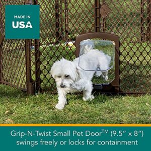 North States MyPet 34.4 Sq. Ft. Petyard Passage: Made in USA, 8-panel pet enclosure with lockable pet door. Freestanding. (26" Tall, Brown)