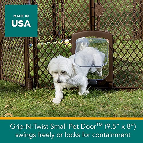 North States MyPet 34.4 Sq. Ft. Petyard Passage: Made in USA, 8-panel pet enclosure with lockable pet door. Freestanding. (26" Tall, Brown)