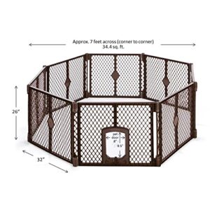 North States MyPet 34.4 Sq. Ft. Petyard Passage: Made in USA, 8-panel pet enclosure with lockable pet door. Freestanding. (26" Tall, Brown)